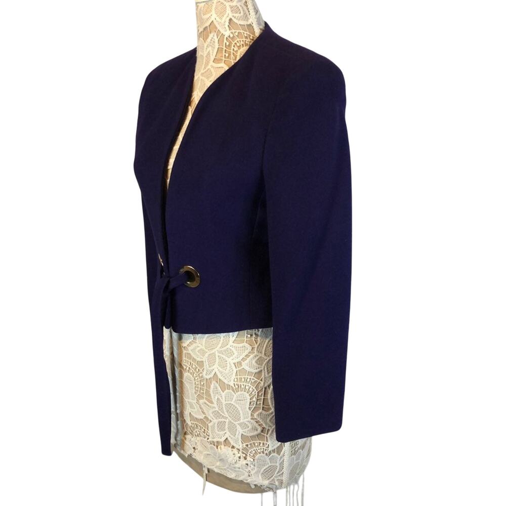 1980s Vintage Purple Wool Cashmere Cropped Blazer Gold Grommet Jacket USA Small - Picture 9 of 13